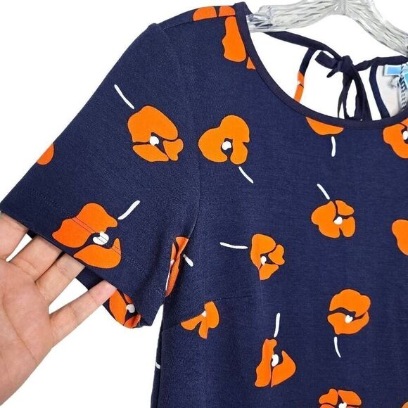 Draper James Poppy Ponte Knit Shift Dress Sz Small Floral Short Sleeve Navy Blue - Picture 5 of 10